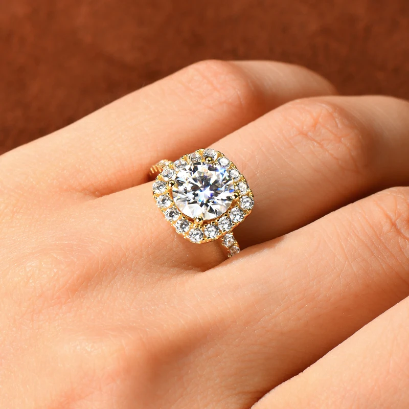 Rrjzz 8mm D Color Halo Round Moissanite Engagement Ring for Women 2CT VVS1 Lab Imitation Diamond Wedding Rings GRA Jewelry Gifts