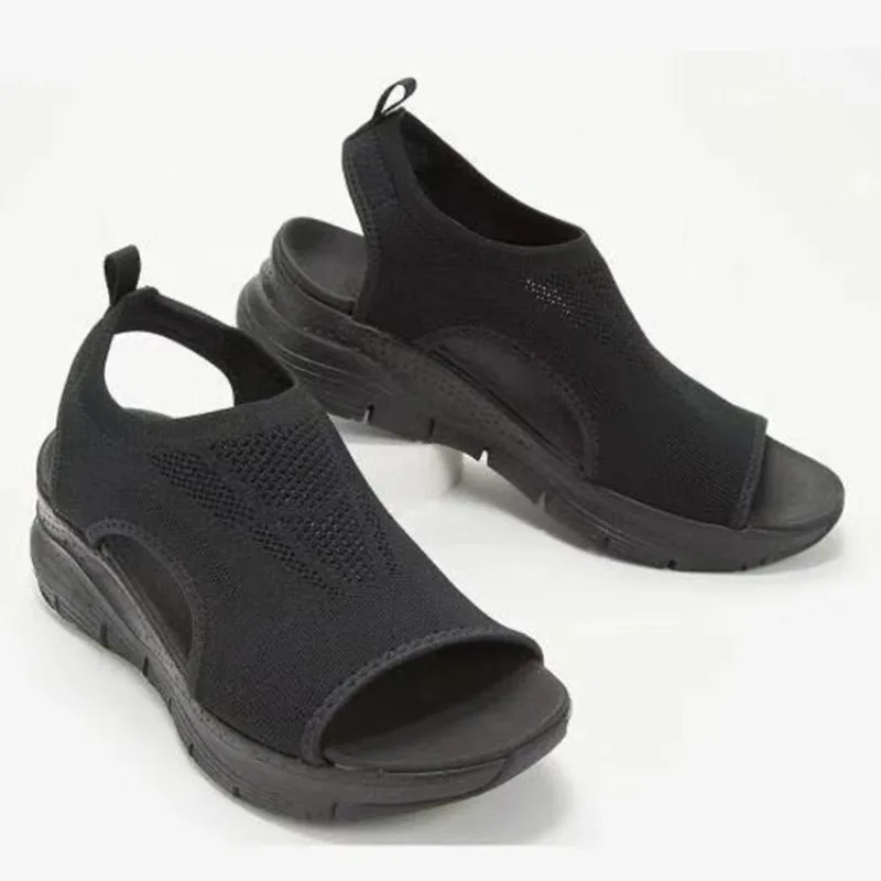 New knitted peep-toe sandals, casual and fashionable sandals, plus-size trainers