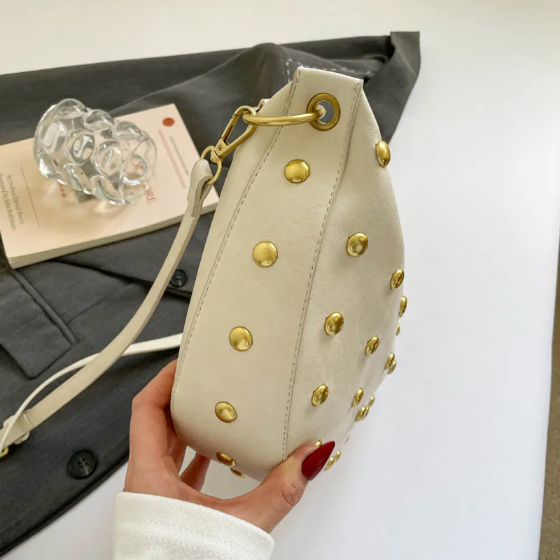 Fashion Retro Punk Women Hobo Bag,Black Leather-Look Shoulder Bag With Gold Studs, Large Capacity Daily Travel Crossbody Handbag