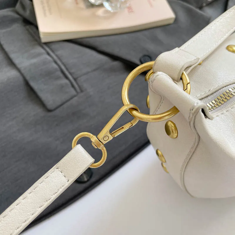 Fashion Retro Punk Women Hobo Bag,Black Leather-Look Shoulder Bag With Gold Studs, Large Capacity Daily Travel Crossbody Handbag