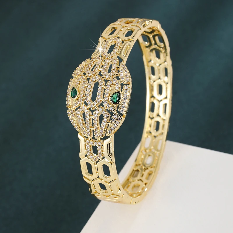 Creative Multi-Purpose Hollow Wide-Face Snake-Shaped Gemstone Bracelet Made Of Zirconium For Women As A Festive Gift