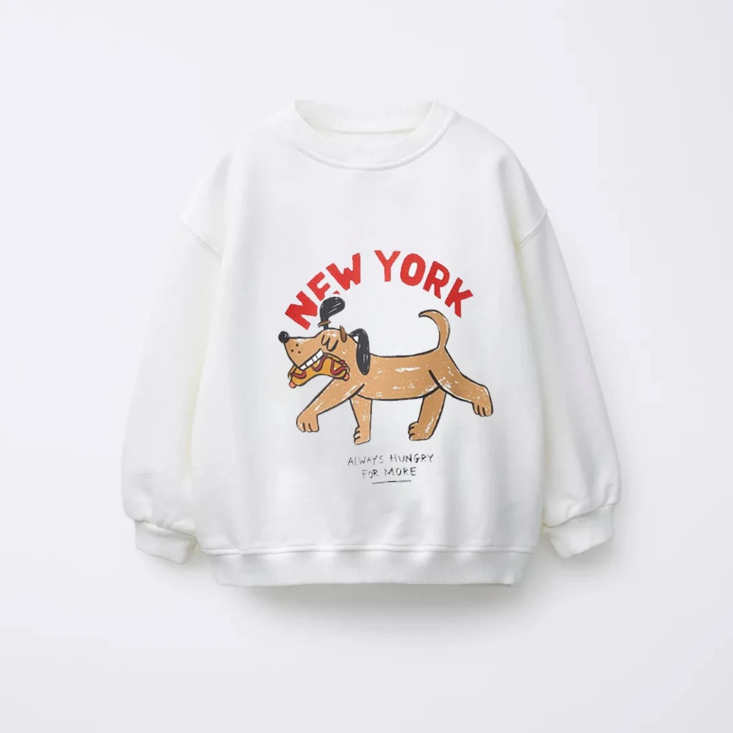 Black Sweatshirt Children Autumn Clothes Long-sleeved Tops Outer Wear New Design Cute Printed Hoodies Toddler Casual Sports Wear