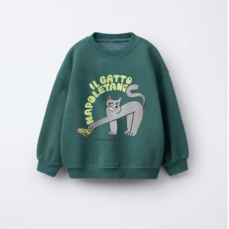 Black Sweatshirt Children Autumn Clothes Long-sleeved Tops Outer Wear New Design Cute Printed Hoodies Toddler Casual Sports Wear