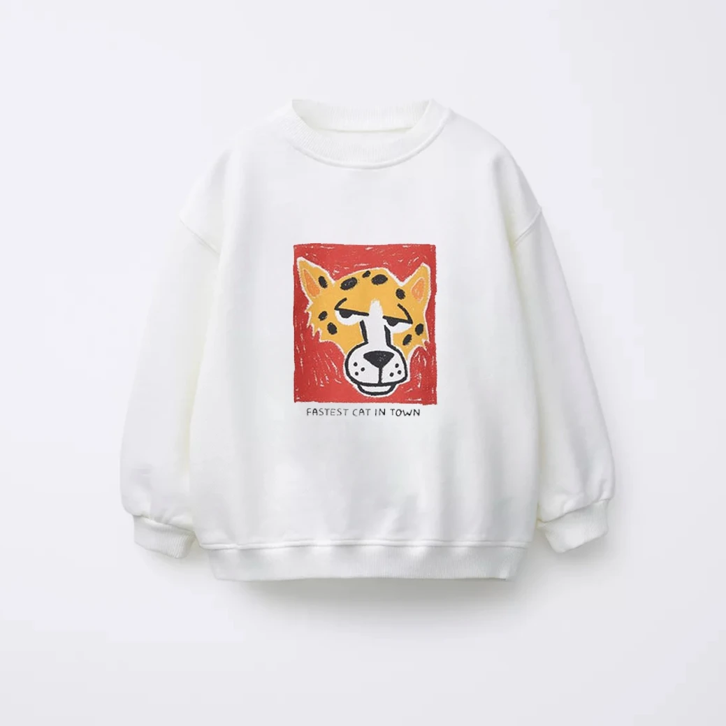 Black Sweatshirt Children Autumn Clothes Long-sleeved Tops Outer Wear New Design Cute Printed Hoodies Toddler Casual Sports Wear