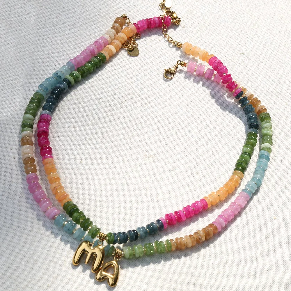 (optional letters) Bohemian classic rainbow color personalized customized bead separated handmade choker necklace