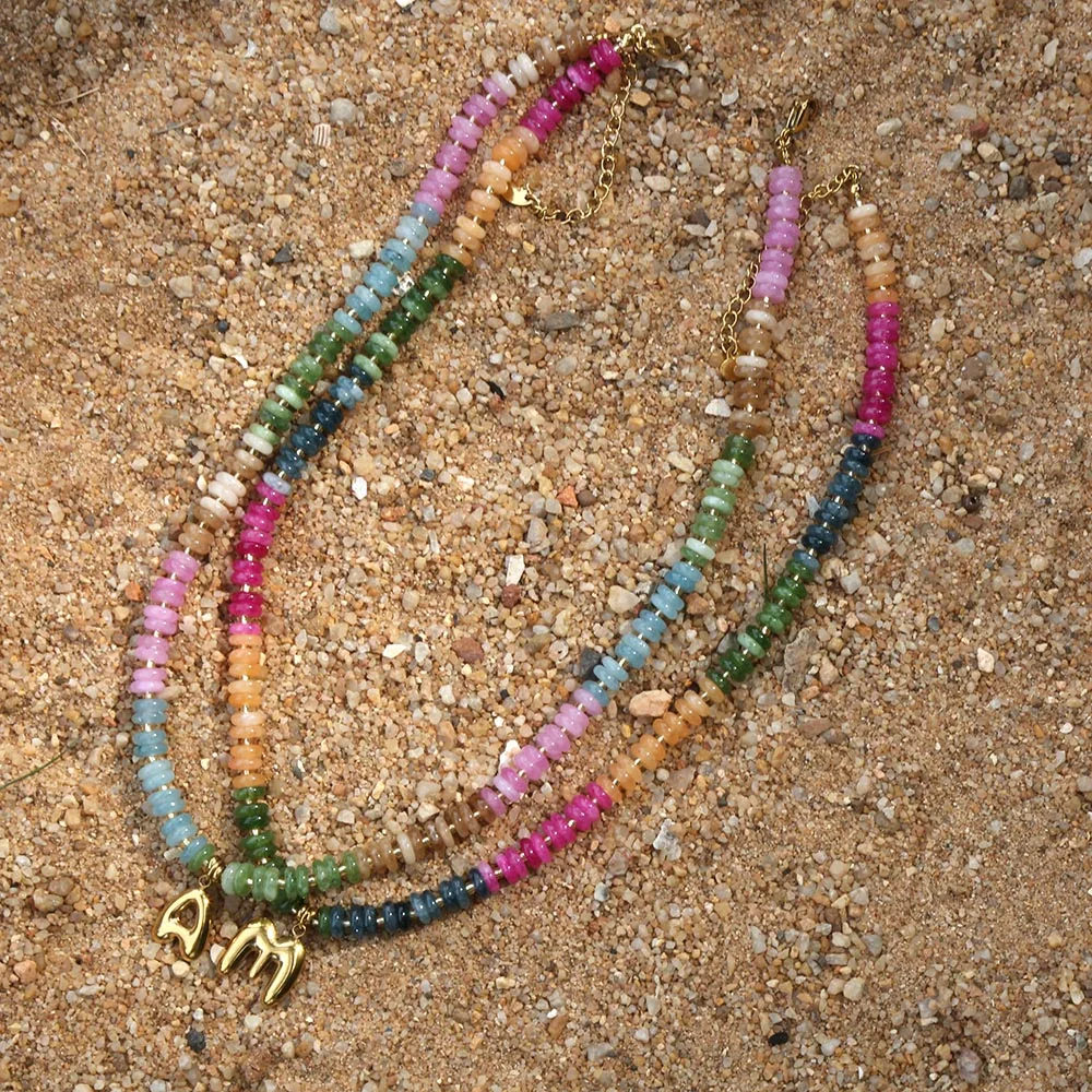 (optional letters) Bohemian classic rainbow color personalized customized bead separated handmade choker necklace