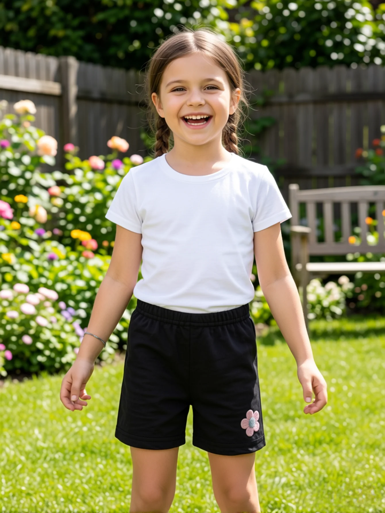 4 Pcs Summer Little Flower-Patterned Straight-Leg Kids Leggings Girls Safety Shorts Leggings for Children Aged 2-12Y Daily Wear