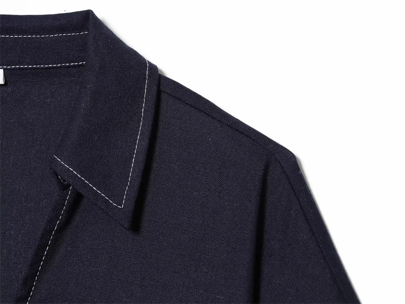 Women's Shirt 2026 Summer New Style Navy Short Sleeve Turn-Down Collar with Line Decoration Simple Pullover Shirt Fashionable