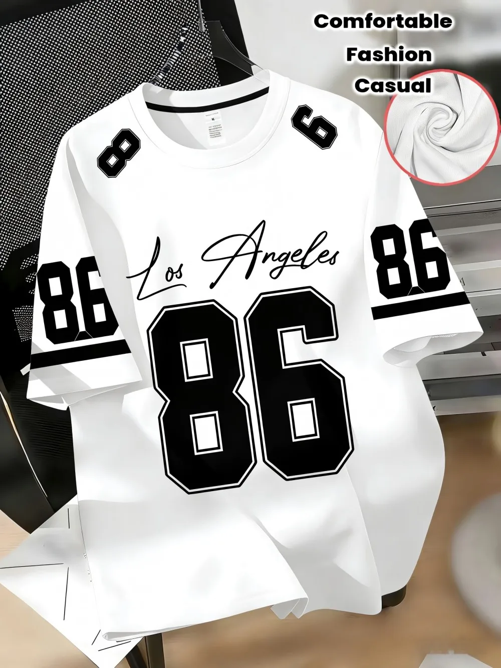 American Men's Summer Fashion Letter Stripe Number Print Comfortable and Breathable Round Neck T-Shirt Outdoor Sports Top