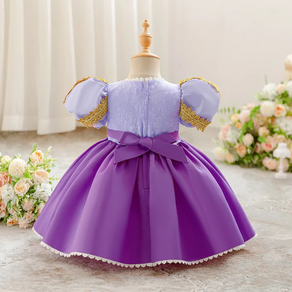 Toddler Hair Princess Rapunzel Party Baby Girl Dresses Carnival Flower Kids 1st Birthday Dress for Girls Bow Wedding Gown ASQ03