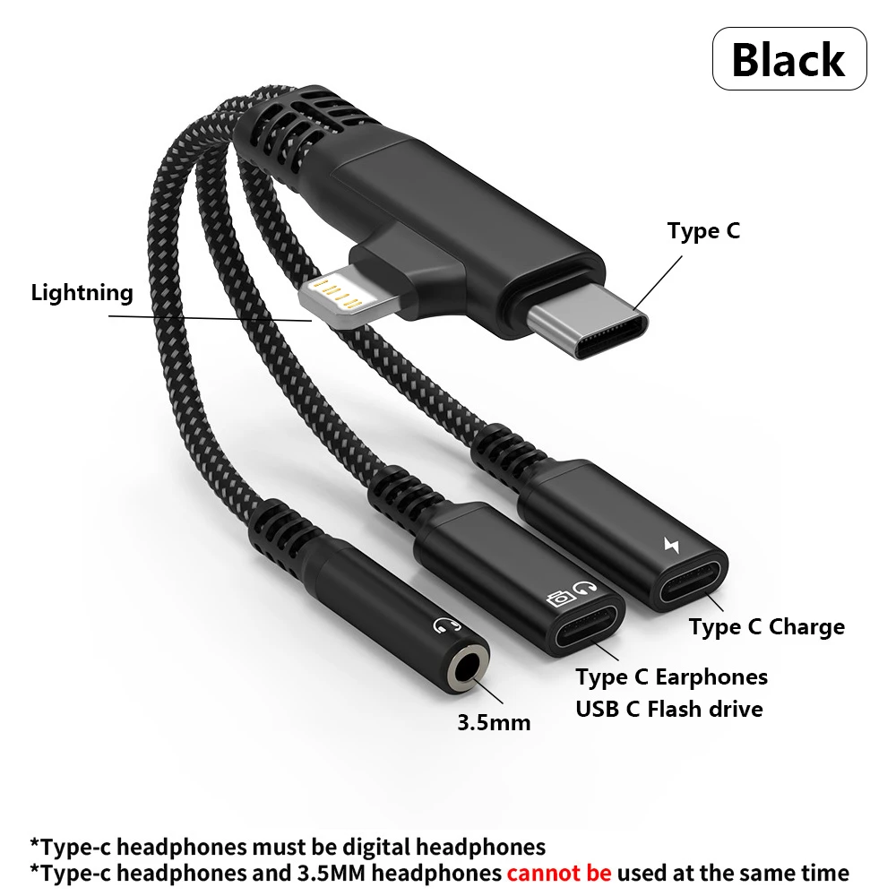 USB C and Lightning to 3.5mm Jack Aux Audio Headphone Adapter with Type C Earphone and Charging,For iPhone 17 16 15 14 13 Series
