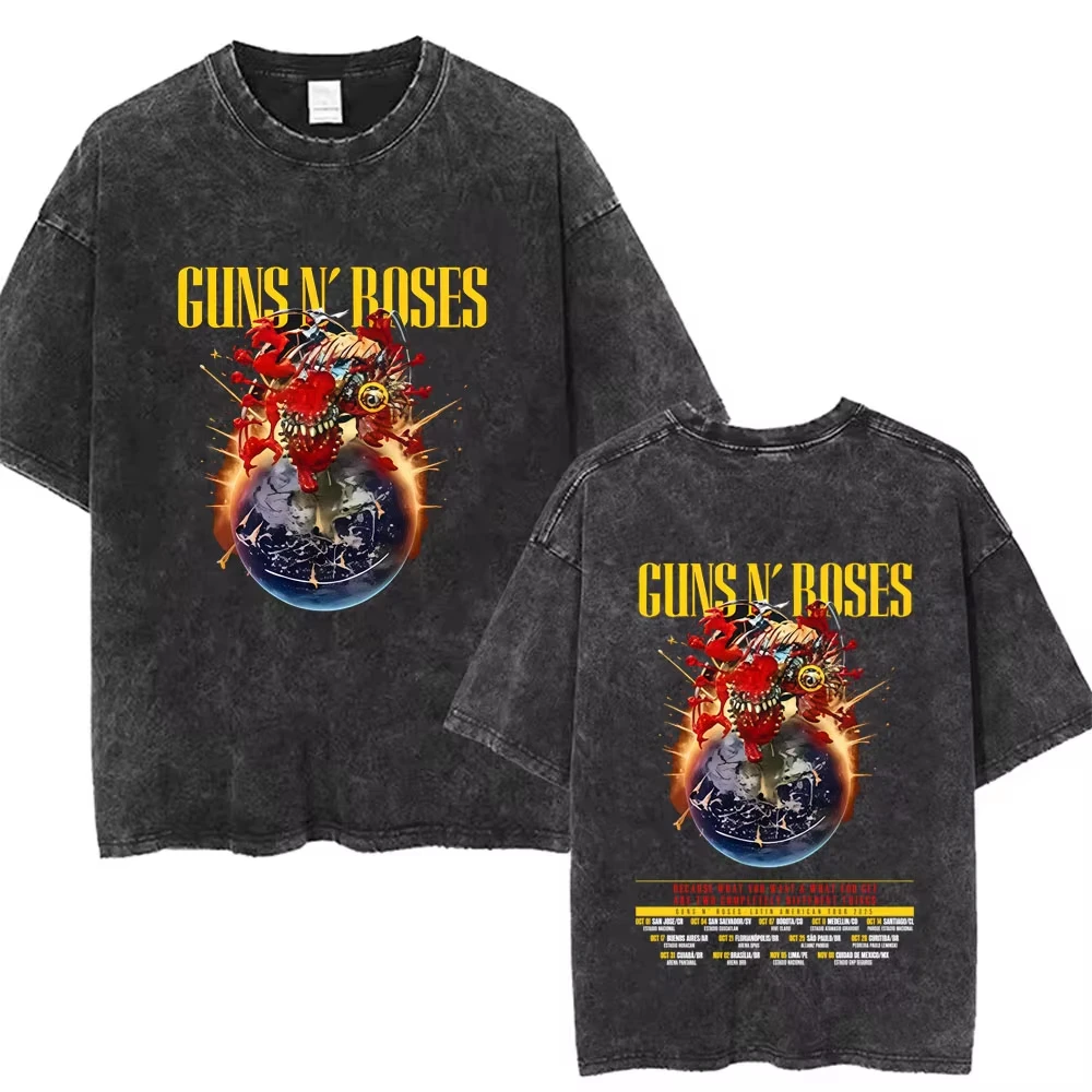 Mens Clothes Tee Shirt Homme Graphic T-Shirts New Arrival Men Tshirt for Ropa Hombre Guns N Roses Slash 85 Washed Vintage