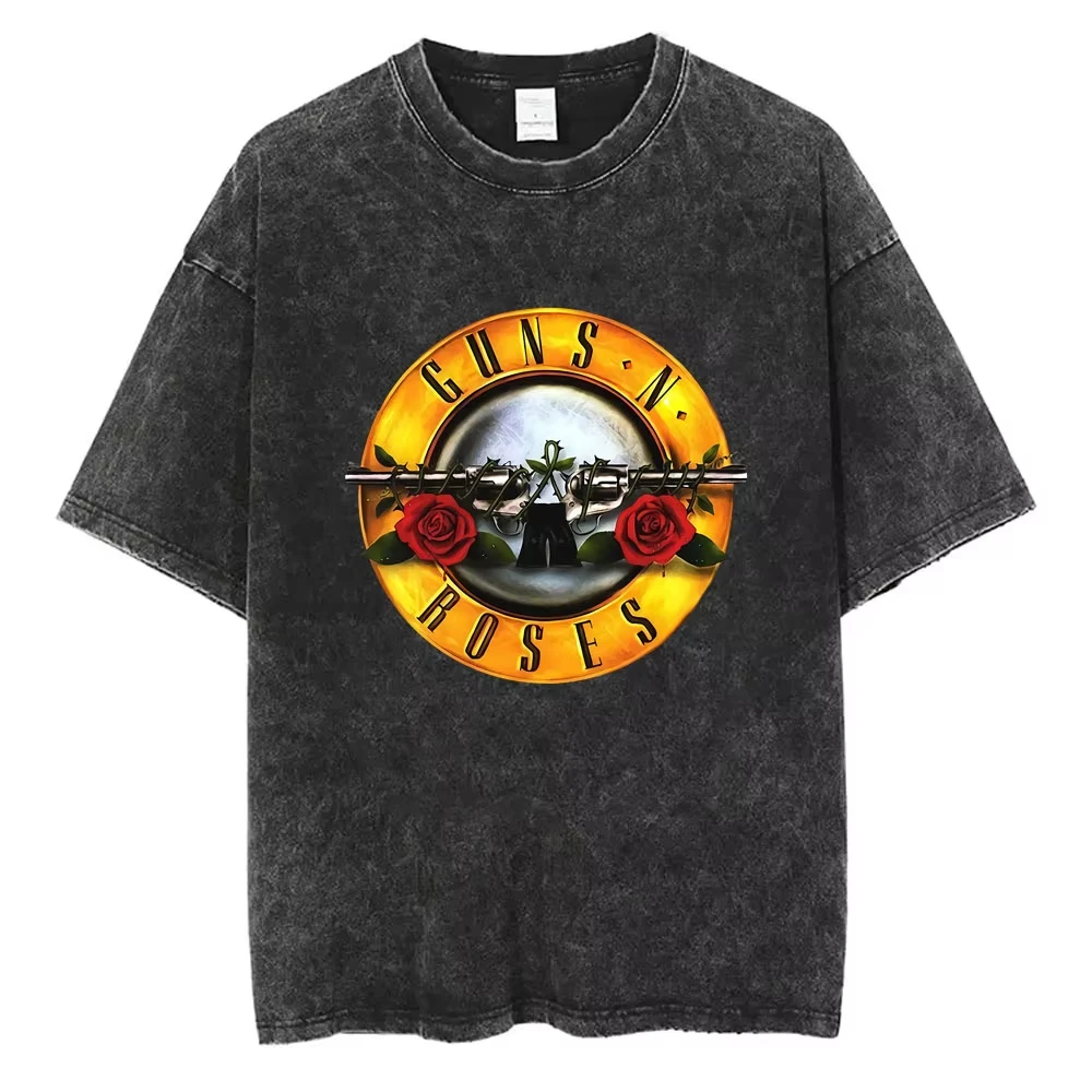 Mens Clothes Tee Shirt Homme Graphic T-Shirts New Arrival Men Tshirt for Ropa Hombre Guns N Roses Slash 85 Washed Vintage