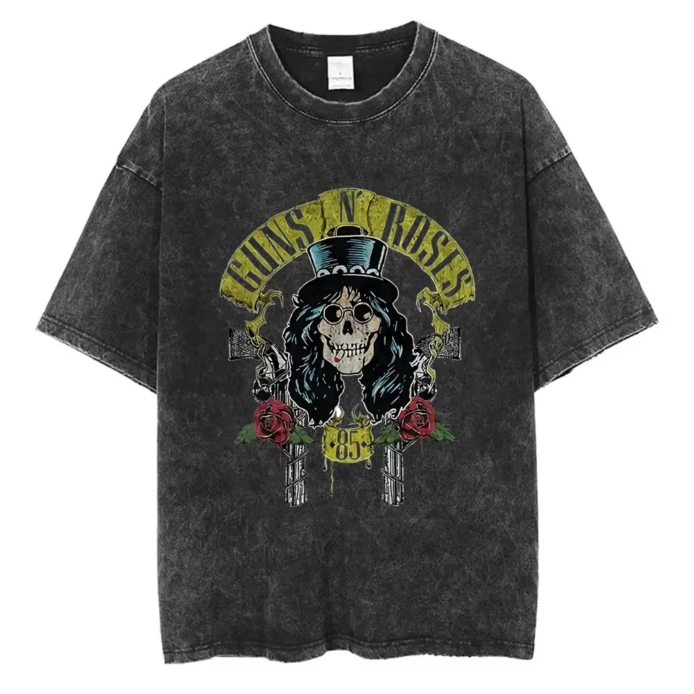 Mens Clothes Tee Shirt Homme Graphic T-Shirts New Arrival Men Tshirt for Ropa Hombre Guns N Roses Slash 85 Washed Vintage