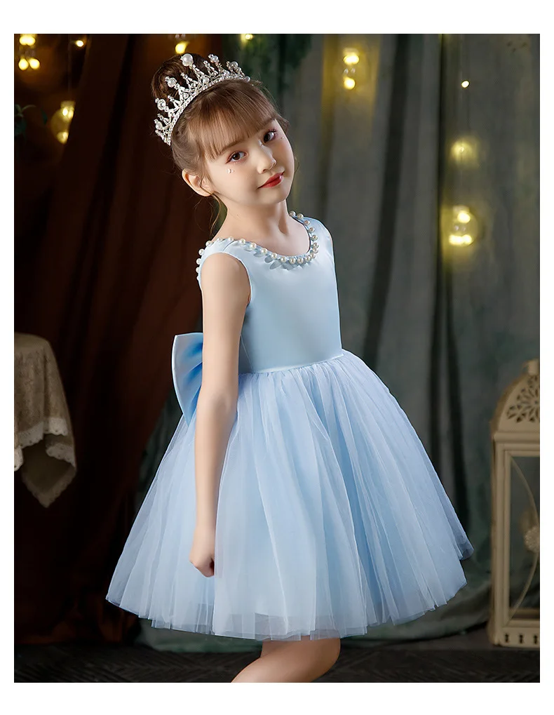 2-10 Years New Girls Princess Dress Summer Tulle Big Bow Girls Wedding Dress Piano Performance Costume Host Costume Kids Clothes