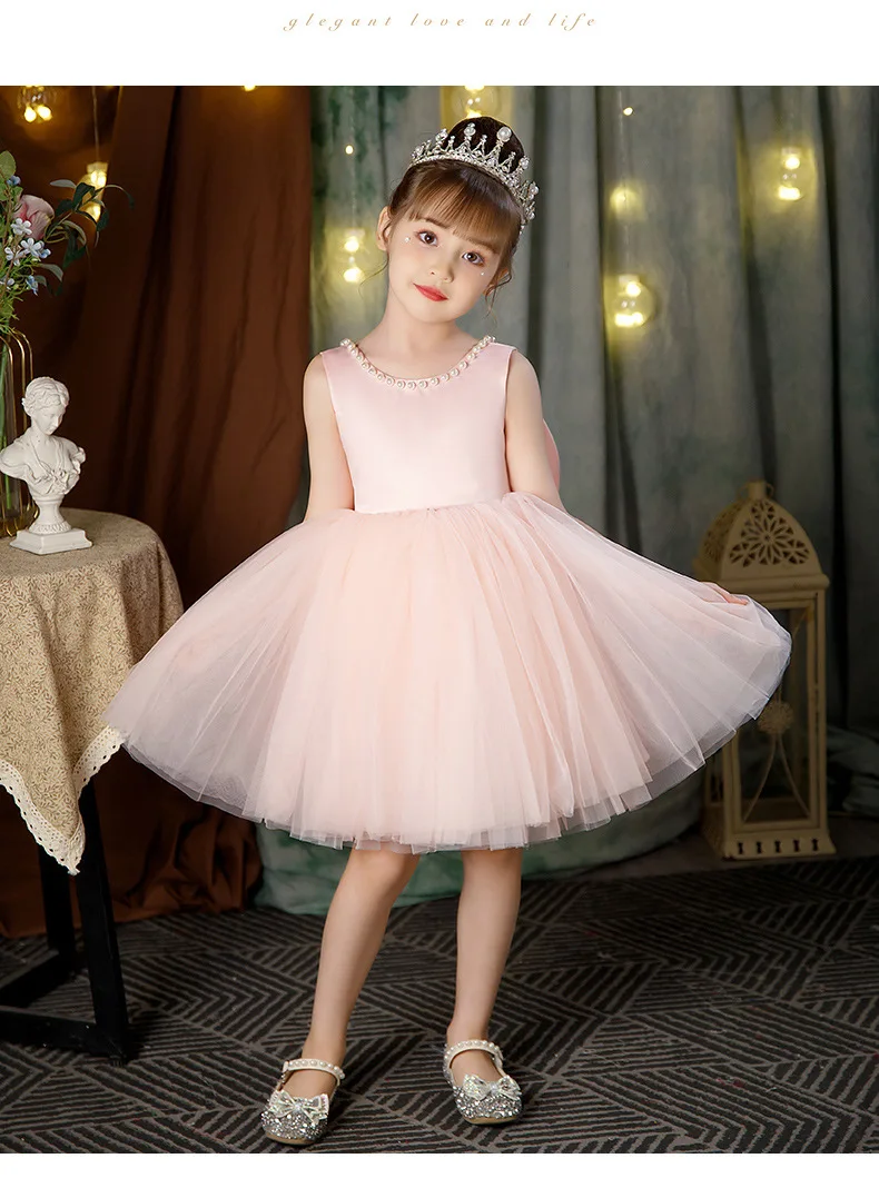 2-10 Years New Girls Princess Dress Summer Tulle Big Bow Girls Wedding Dress Piano Performance Costume Host Costume Kids Clothes