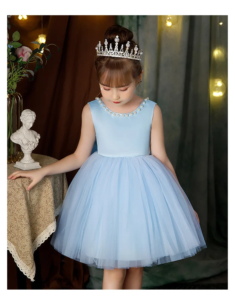 2-10 Years New Girls Princess Dress Summer Tulle Big Bow Girls Wedding Dress Piano Performance Costume Host Costume Kids Clothes