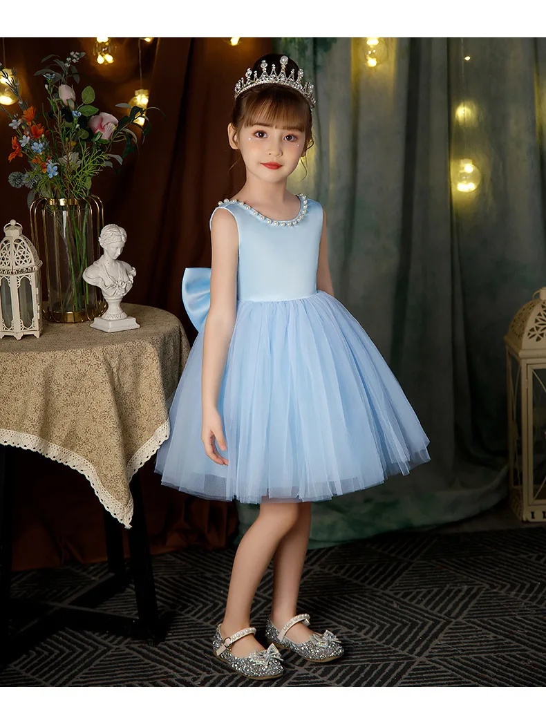 2-10 Years New Girls Princess Dress Summer Tulle Big Bow Girls Wedding Dress Piano Performance Costume Host Costume Kids Clothes