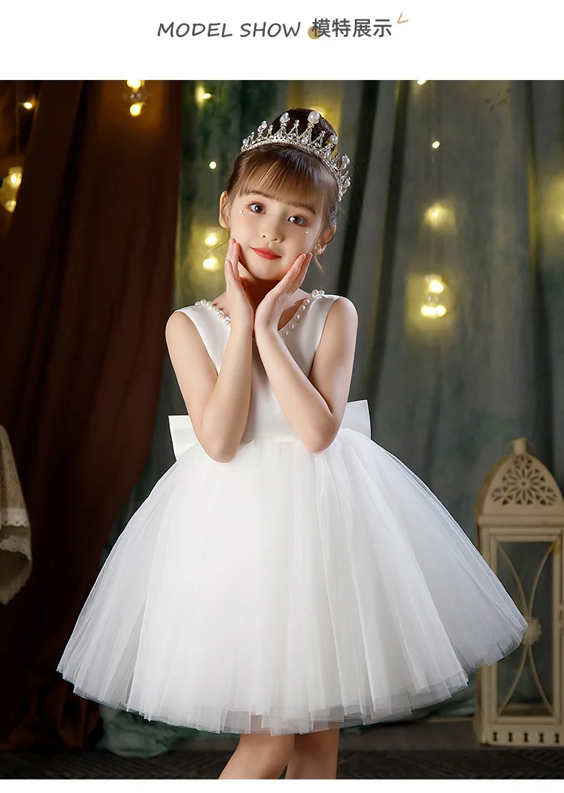 2-10 Years New Girls Princess Dress Summer Tulle Big Bow Girls Wedding Dress Piano Performance Costume Host Costume Kids Clothes