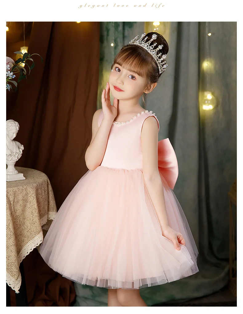 2-10 Years New Girls Princess Dress Summer Tulle Big Bow Girls Wedding Dress Piano Performance Costume Host Costume Kids Clothes