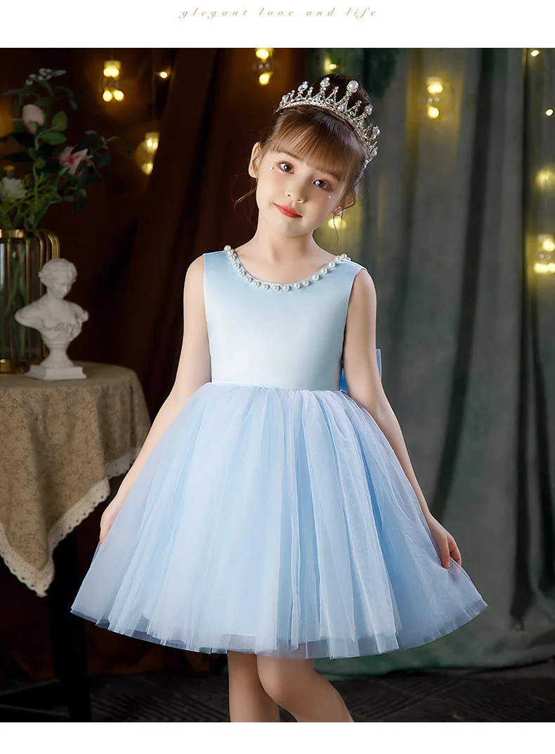 2-10 Years New Girls Princess Dress Summer Tulle Big Bow Girls Wedding Dress Piano Performance Costume Host Costume Kids Clothes