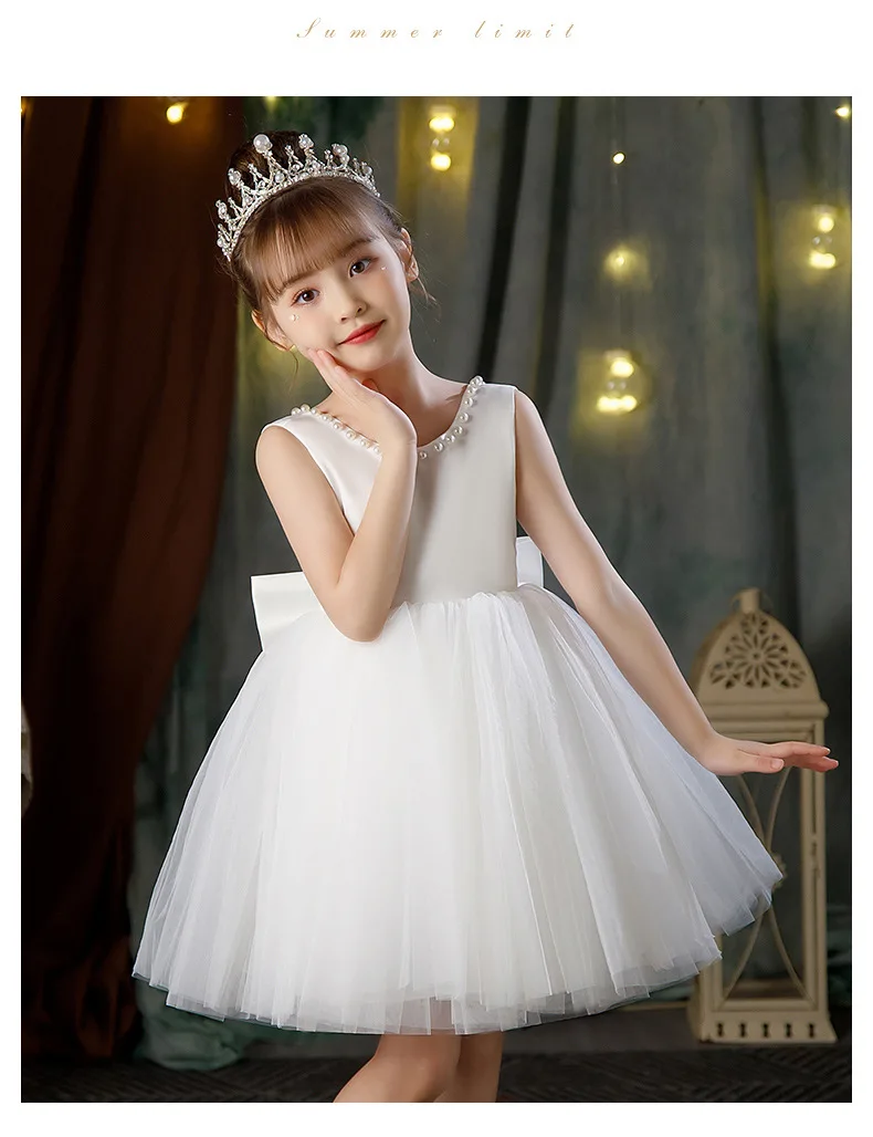 2-10 Years New Girls Princess Dress Summer Tulle Big Bow Girls Wedding Dress Piano Performance Costume Host Costume Kids Clothes