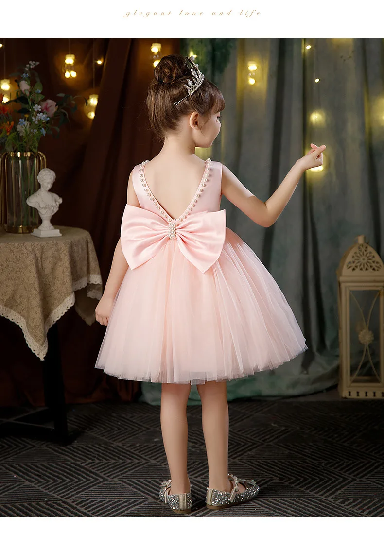 2-10 Years New Girls Princess Dress Summer Tulle Big Bow Girls Wedding Dress Piano Performance Costume Host Costume Kids Clothes