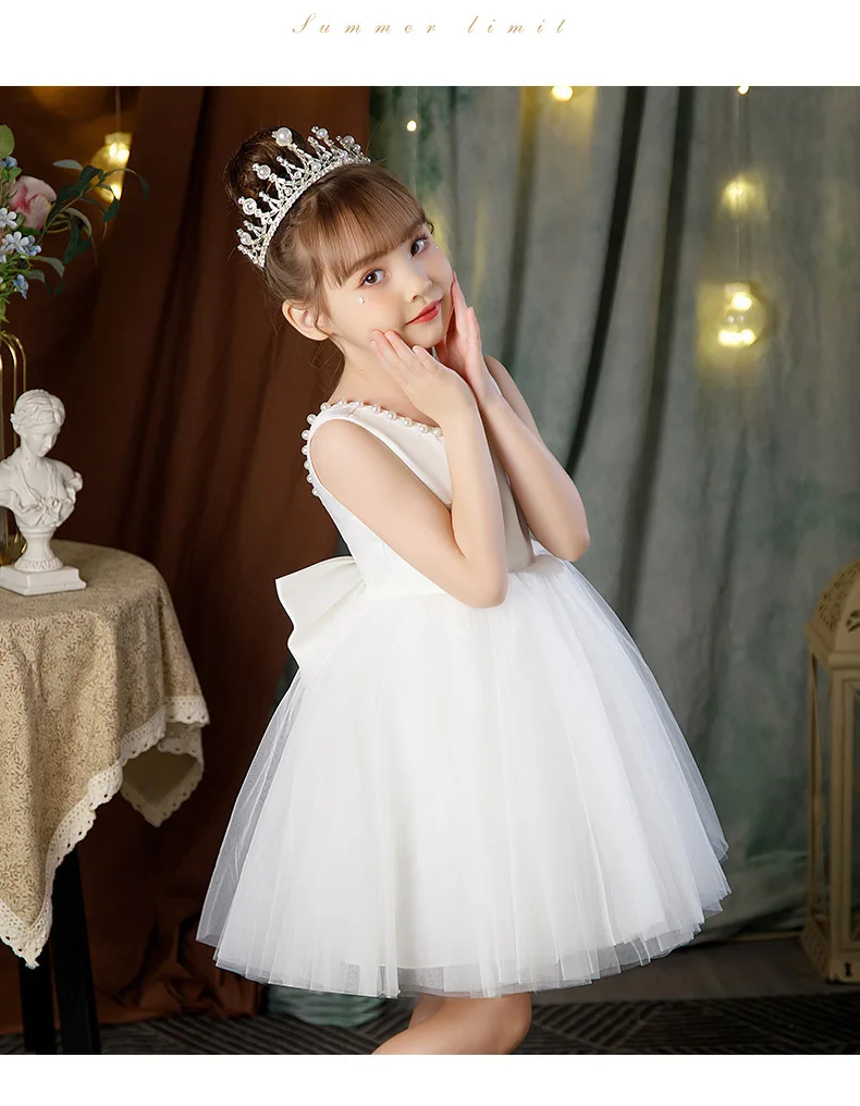 2-10 Years New Girls Princess Dress Summer Tulle Big Bow Girls Wedding Dress Piano Performance Costume Host Costume Kids Clothes