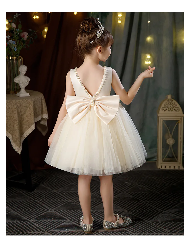 2-10 Years New Girls Princess Dress Summer Tulle Big Bow Girls Wedding Dress Piano Performance Costume Host Costume Kids Clothes
