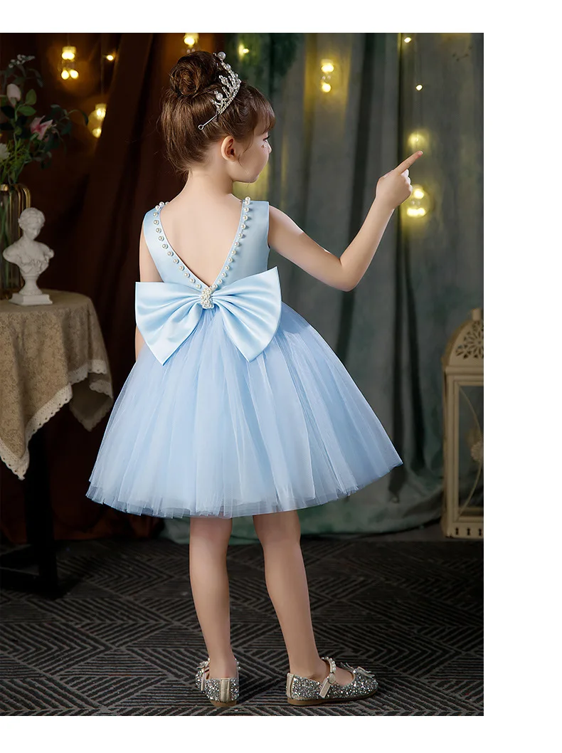 2-10 Years New Girls Princess Dress Summer Tulle Big Bow Girls Wedding Dress Piano Performance Costume Host Costume Kids Clothes
