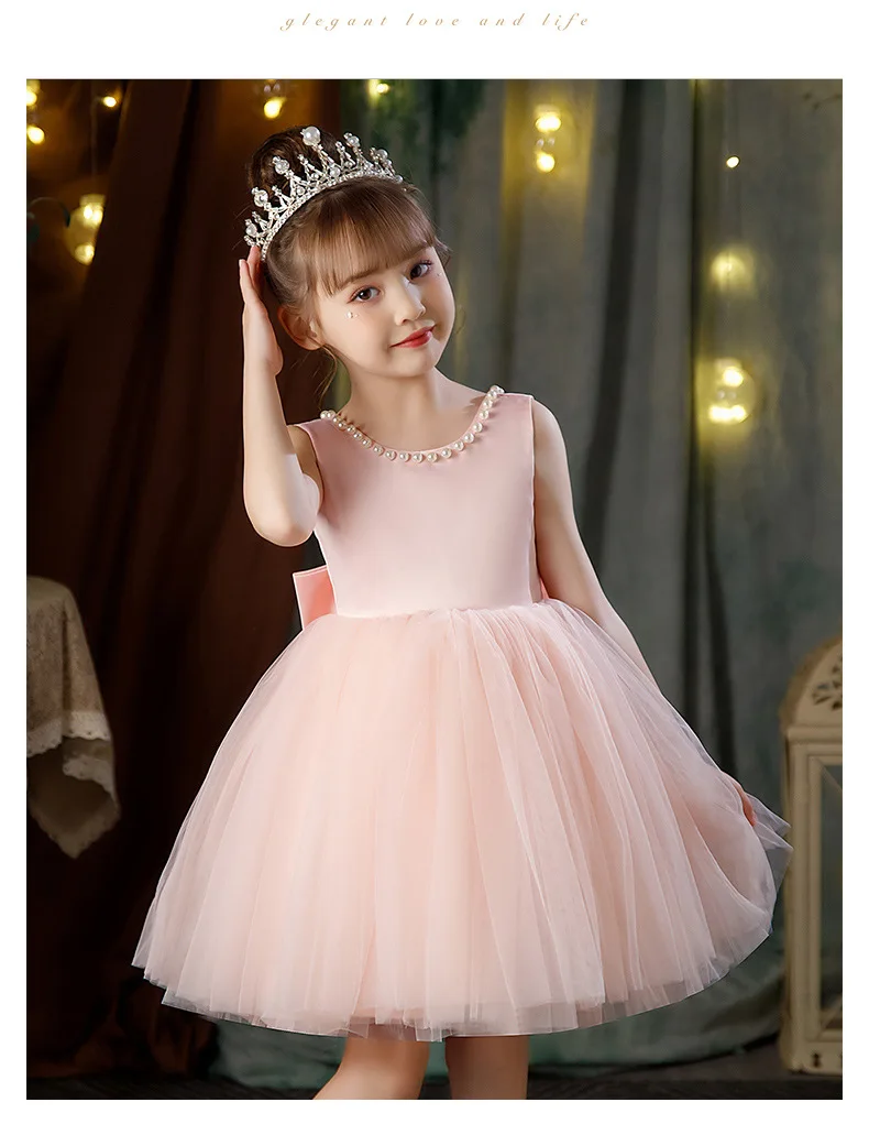 2-10 Years New Girls Princess Dress Summer Tulle Big Bow Girls Wedding Dress Piano Performance Costume Host Costume Kids Clothes