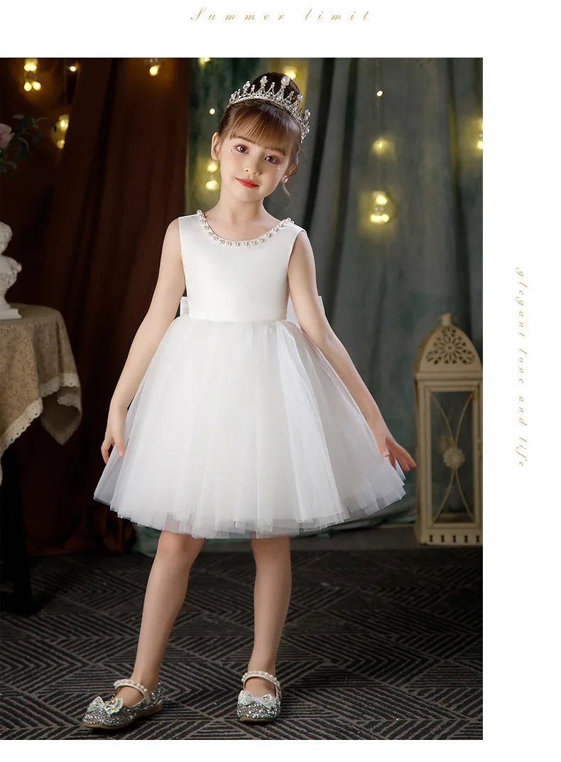 2-10 Years New Girls Princess Dress Summer Tulle Big Bow Girls Wedding Dress Piano Performance Costume Host Costume Kids Clothes