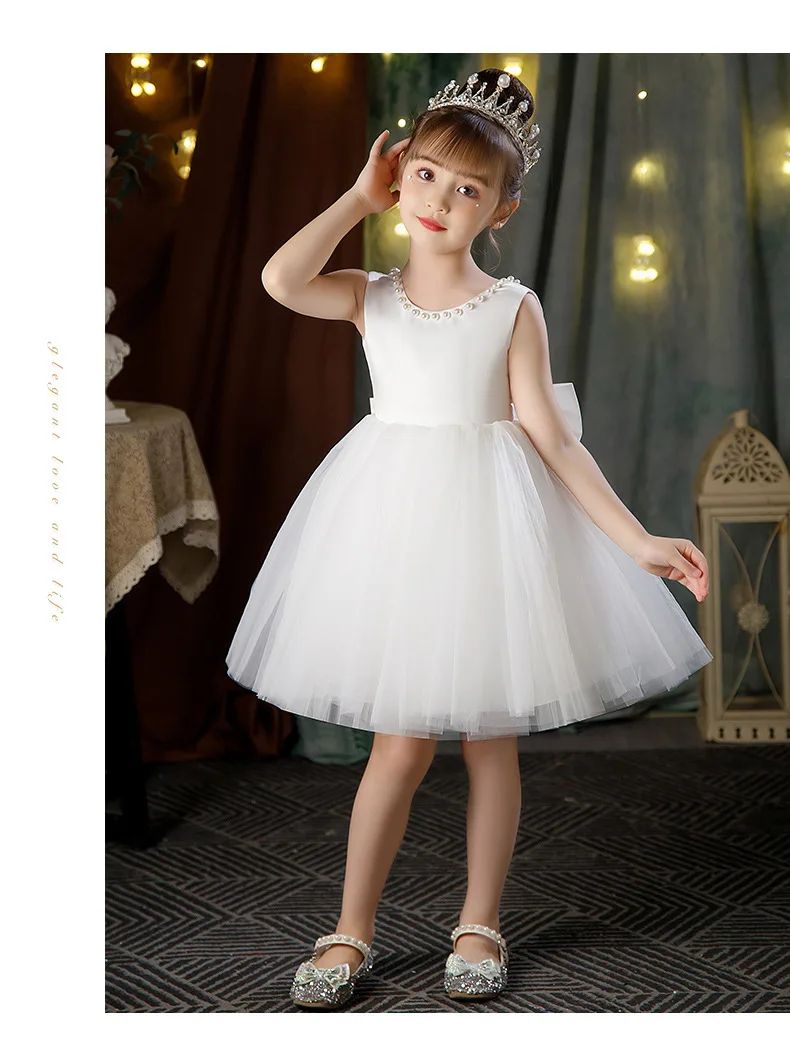 2-10 Years New Girls Princess Dress Summer Tulle Big Bow Girls Wedding Dress Piano Performance Costume Host Costume Kids Clothes