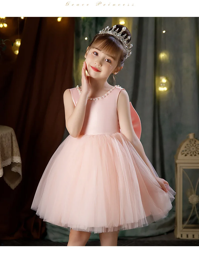 2-10 Years New Girls Princess Dress Summer Tulle Big Bow Girls Wedding Dress Piano Performance Costume Host Costume Kids Clothes