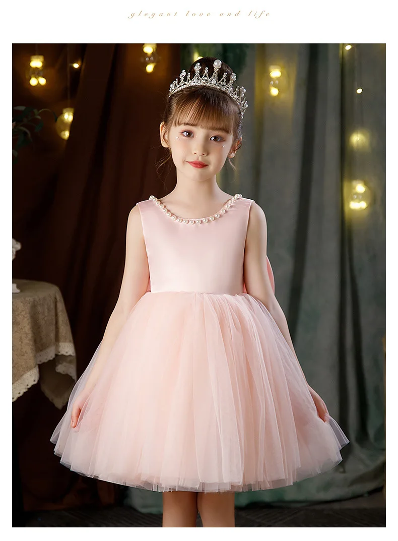 2-10 Years New Girls Princess Dress Summer Tulle Big Bow Girls Wedding Dress Piano Performance Costume Host Costume Kids Clothes