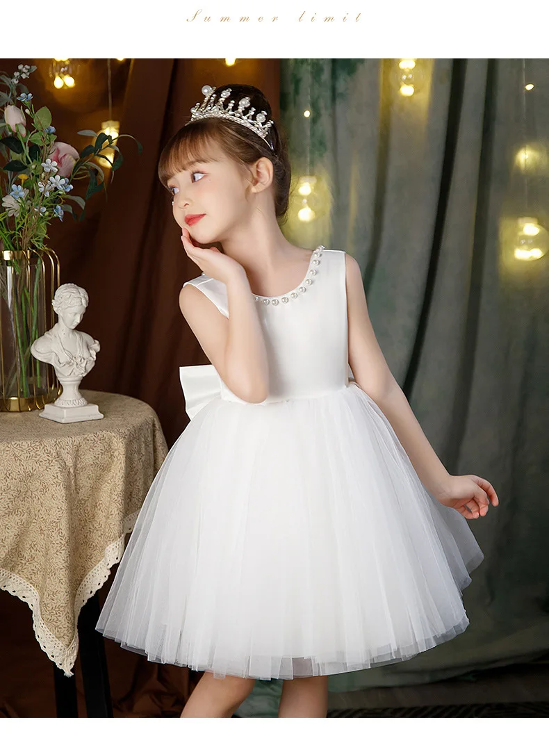 2-10 Years New Girls Princess Dress Summer Tulle Big Bow Girls Wedding Dress Piano Performance Costume Host Costume Kids Clothes