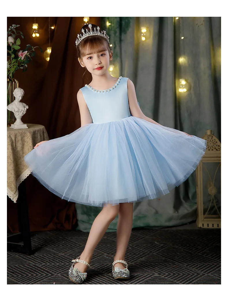 2-10 Years New Girls Princess Dress Summer Tulle Big Bow Girls Wedding Dress Piano Performance Costume Host Costume Kids Clothes
