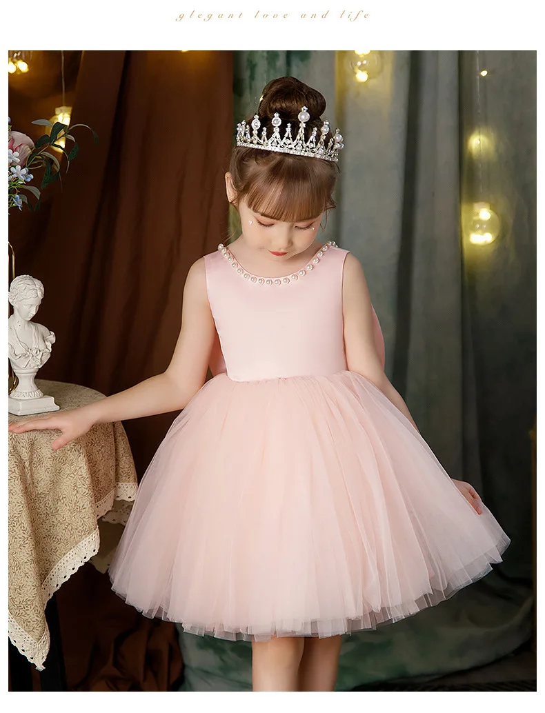 2-10 Years New Girls Princess Dress Summer Tulle Big Bow Girls Wedding Dress Piano Performance Costume Host Costume Kids Clothes