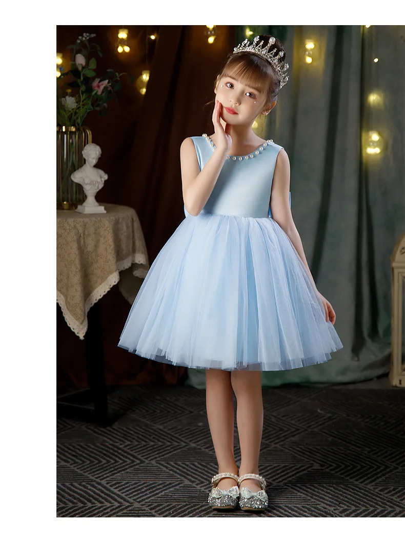 2-10 Years New Girls Princess Dress Summer Tulle Big Bow Girls Wedding Dress Piano Performance Costume Host Costume Kids Clothes