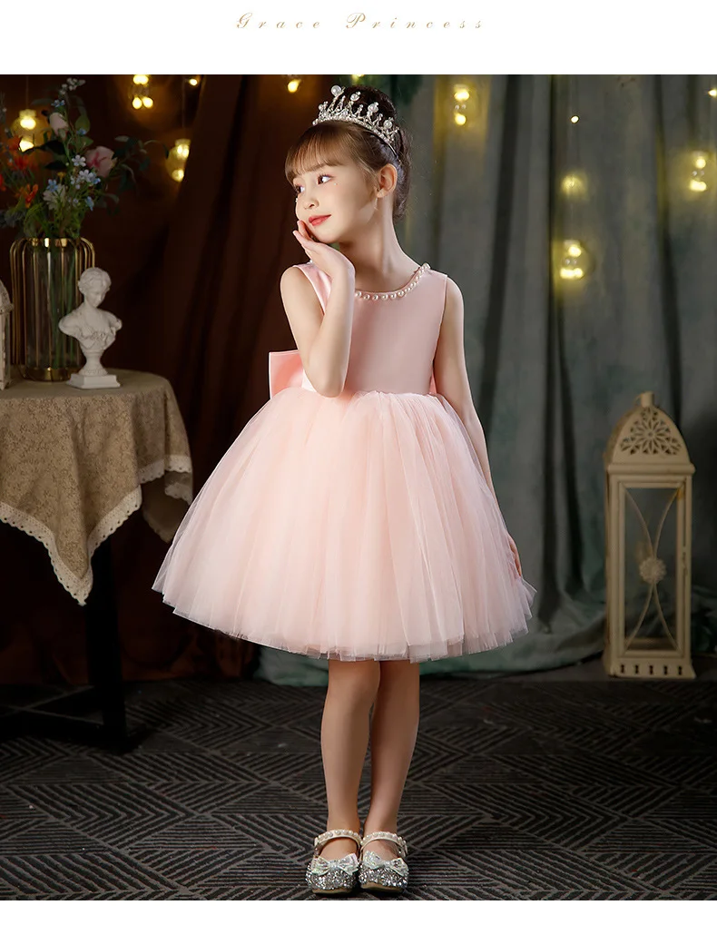 2-10 Years New Girls Princess Dress Summer Tulle Big Bow Girls Wedding Dress Piano Performance Costume Host Costume Kids Clothes