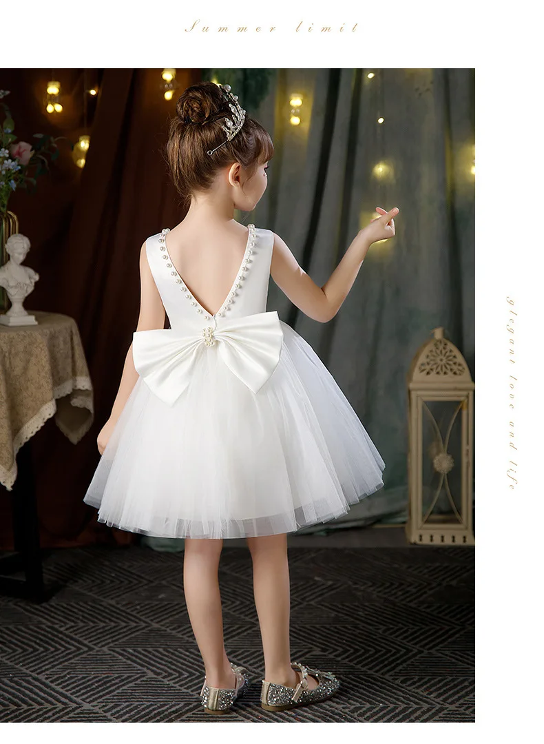 2-10 Years New Girls Princess Dress Summer Tulle Big Bow Girls Wedding Dress Piano Performance Costume Host Costume Kids Clothes