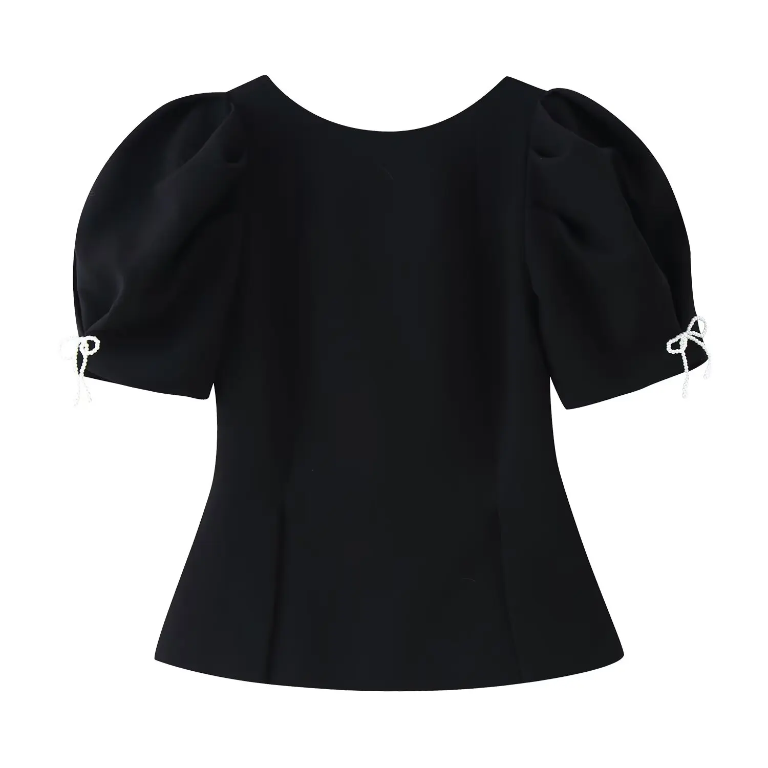 HH Woman Fashion Slim Bow Puff Sleeve O Neck Black Top Elegant Vintage Backless T-Shirt Summer Casual Holiday Night Wear Tops