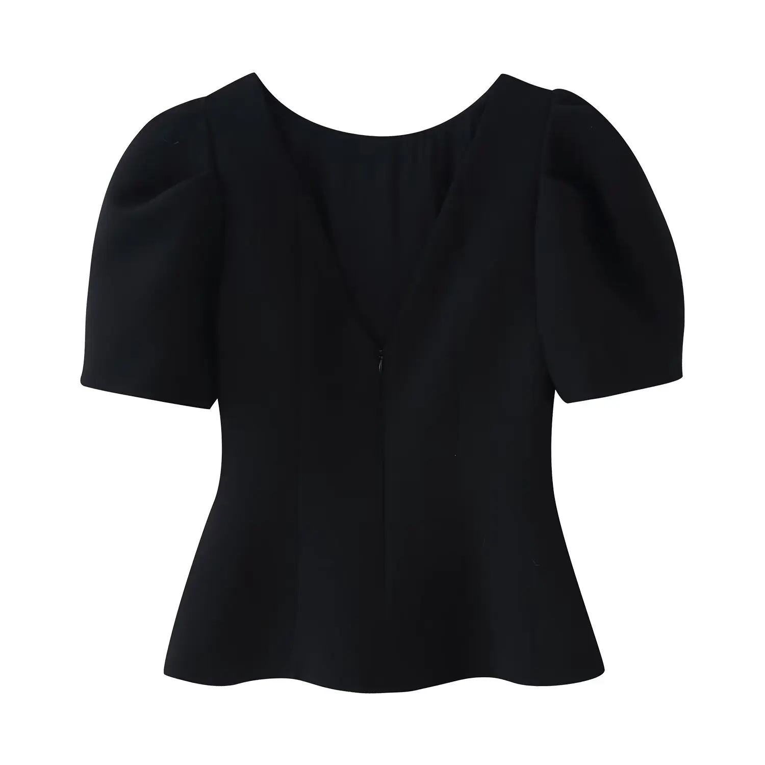 HH Woman Fashion Slim Bow Puff Sleeve O Neck Black Top Elegant Vintage Backless T-Shirt Summer Casual Holiday Night Wear Tops
