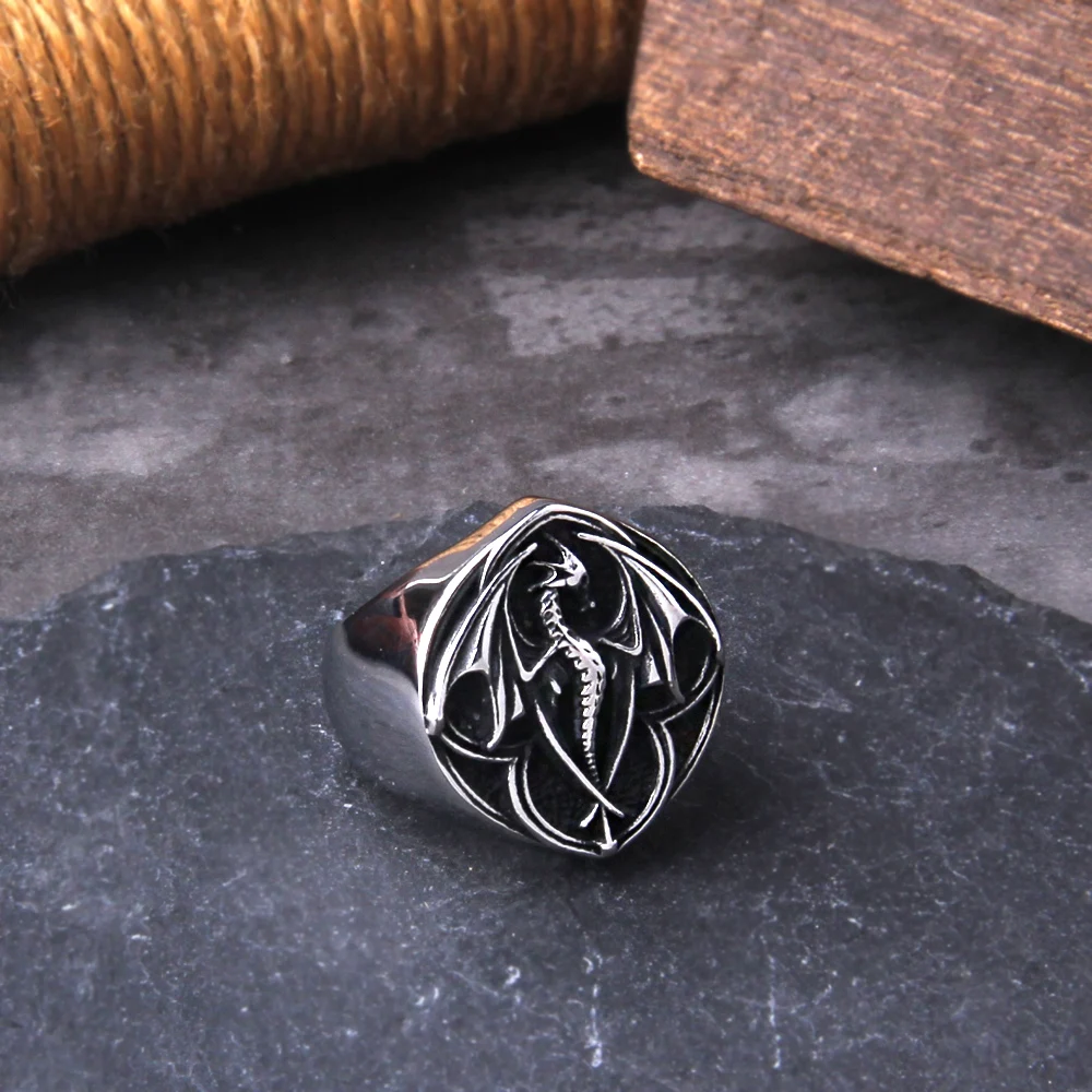 Viking Style Stainless Steel Huge Dragon Ring for Men Male Fashion Jewelry as gift with wooden box