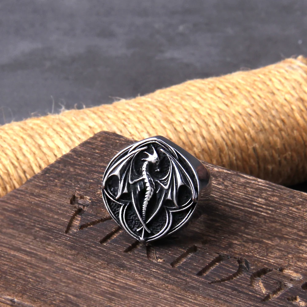 Viking Style Stainless Steel Huge Dragon Ring for Men Male Fashion Jewelry as gift with wooden box