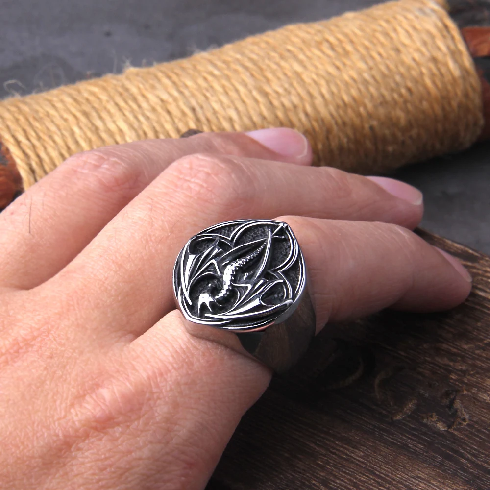 Viking Style Stainless Steel Huge Dragon Ring for Men Male Fashion Jewelry as gift with wooden box