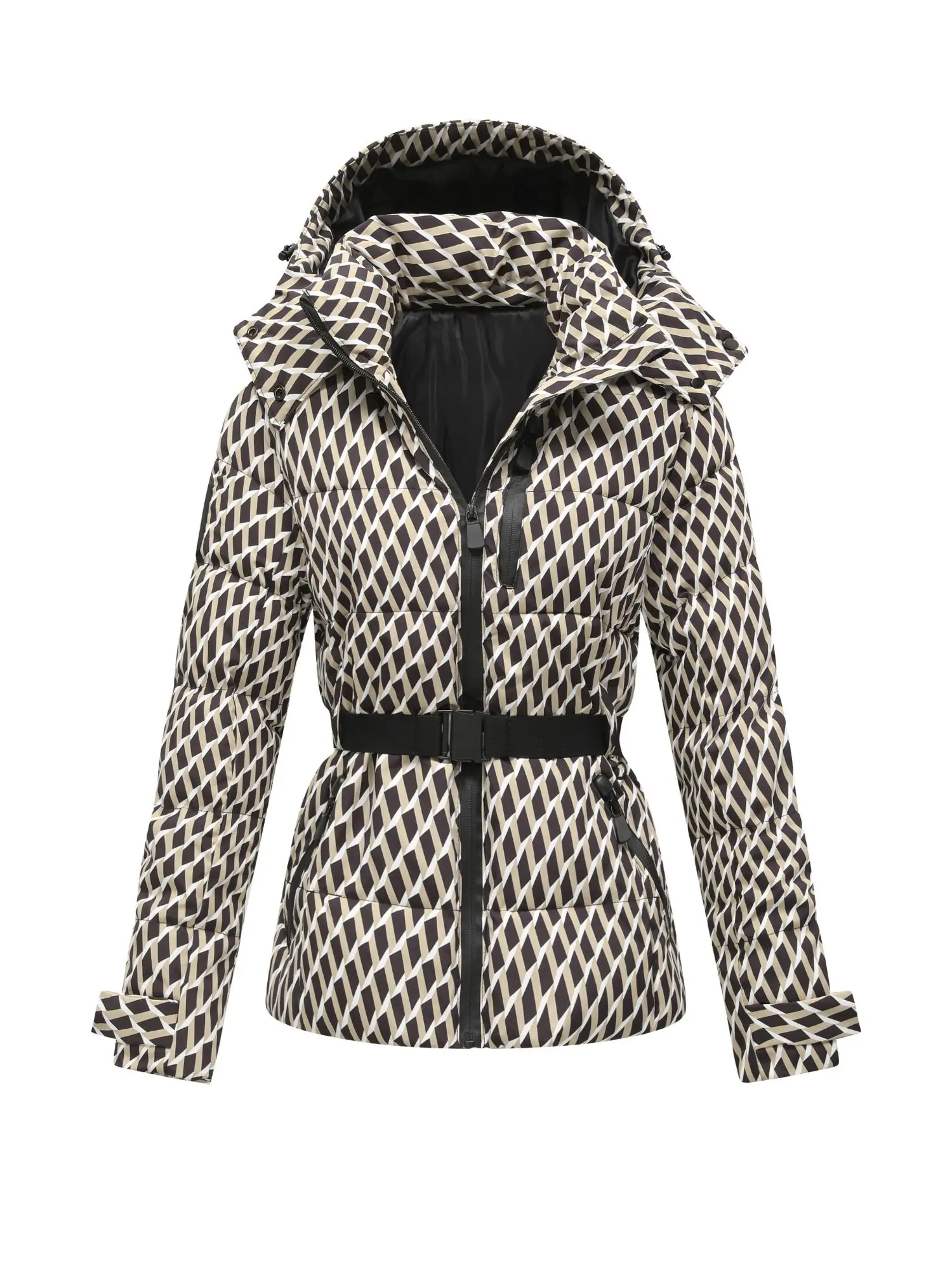 Women's Fashionable Winter Warm Jacket Casual Versatile Detachable Hood Coat with Belt Zippered Windproof Outdoor Clothes