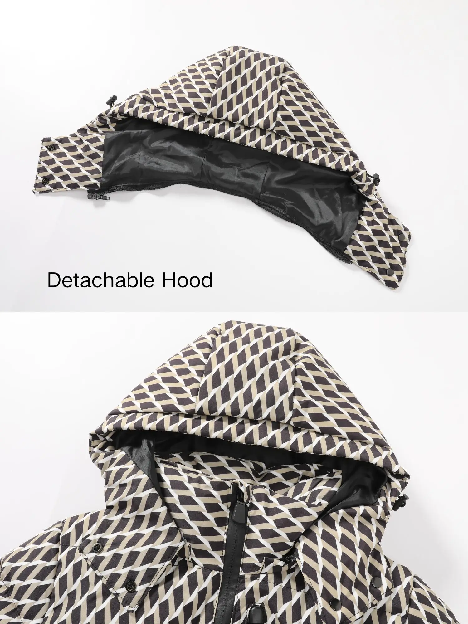 Women's Fashionable Winter Warm Jacket Casual Versatile Detachable Hood Coat with Belt Zippered Windproof Outdoor Clothes