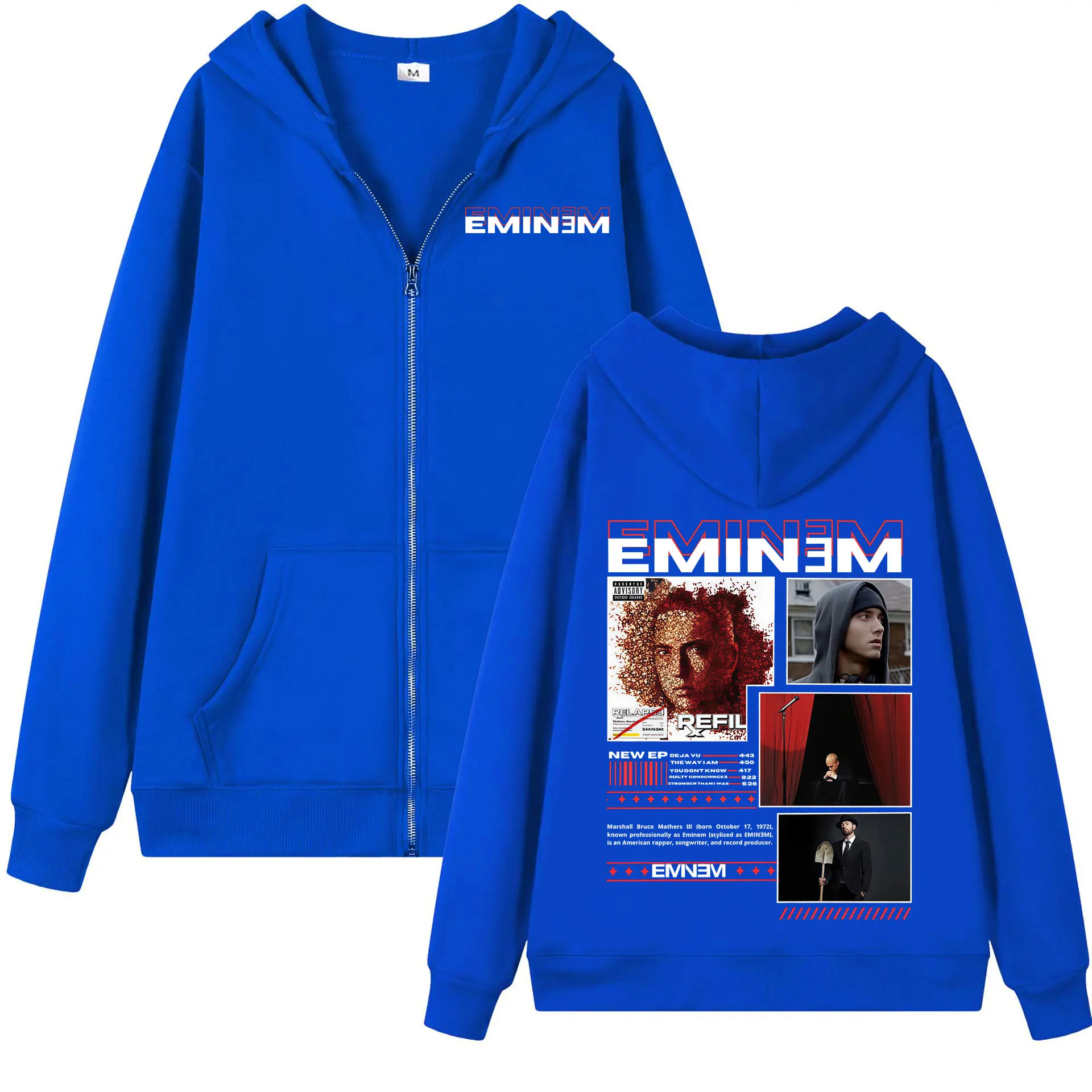 Rapper Eminem Album Graphic Zipper Hoodie Men Women Hip Hop Vintage Zip Up Hooded Sweatshirts Fashion Casual Oversized Pullovers
