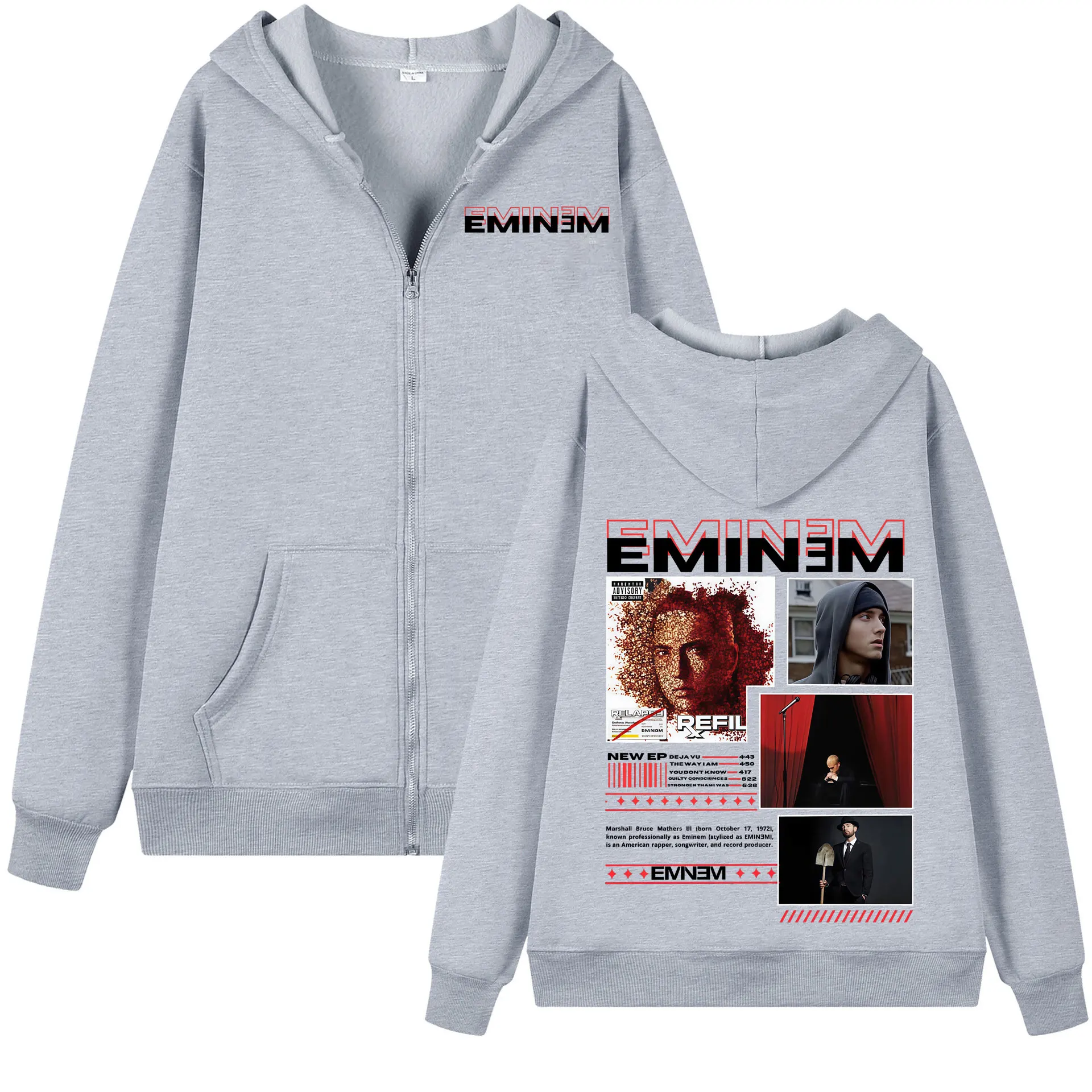 Rapper Eminem Album Graphic Zipper Hoodie Men Women Hip Hop Vintage Zip Up Hooded Sweatshirts Fashion Casual Oversized Pullovers